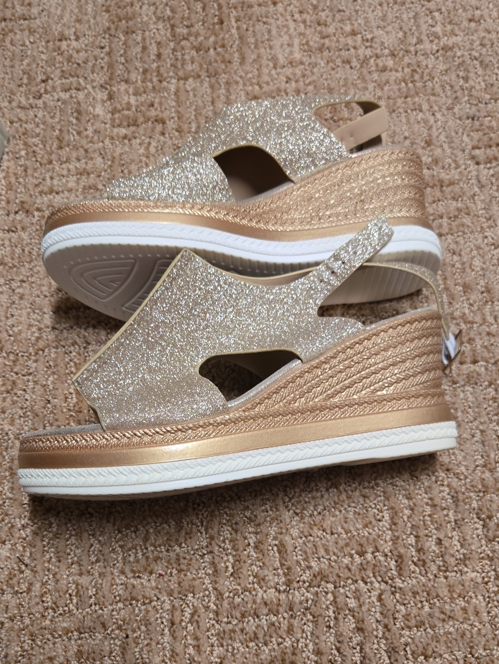 Women’s Glitter Platform Slingback Wedge Sandals - Gold